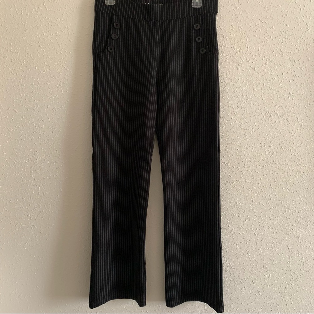 Betabrand Black-Pinstripe Boot-Cut Dress Pant Yoga Pants